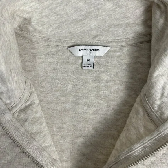 Quilted Quarter Zip Sweatshirt Banana Republic Factory Oatmeal Heather - Picture 11 of 14